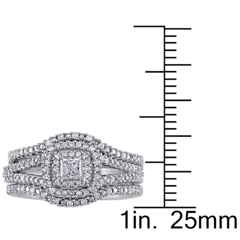 Miadora Sterling Silver 1/2ct TDW Princess and Round-Cut Diamond 3-Piece Bridal Set - White H-I - White H-I