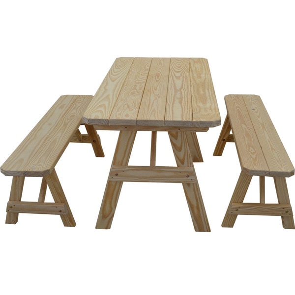 Traditional Straight Leg Pine Picnic Table Set - Free 