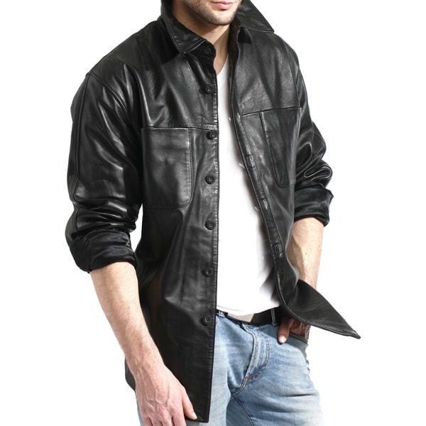 Shop Men&#39;s Black Leather Shirt Jacket - On Sale - Free Shipping Today - 0 - 10221164