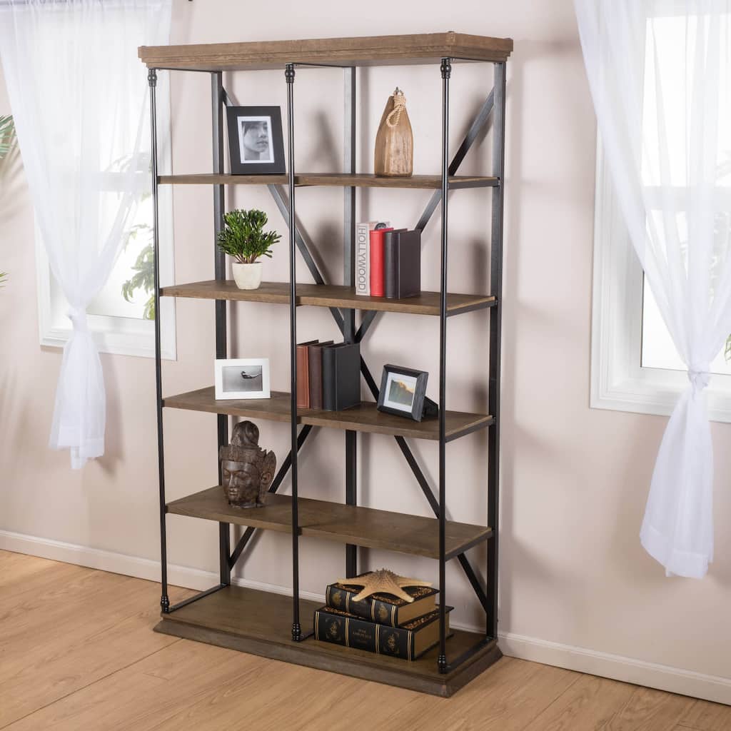 Appleton Industrial 5 Shelf Double Bookcase by Christopher Knight Home