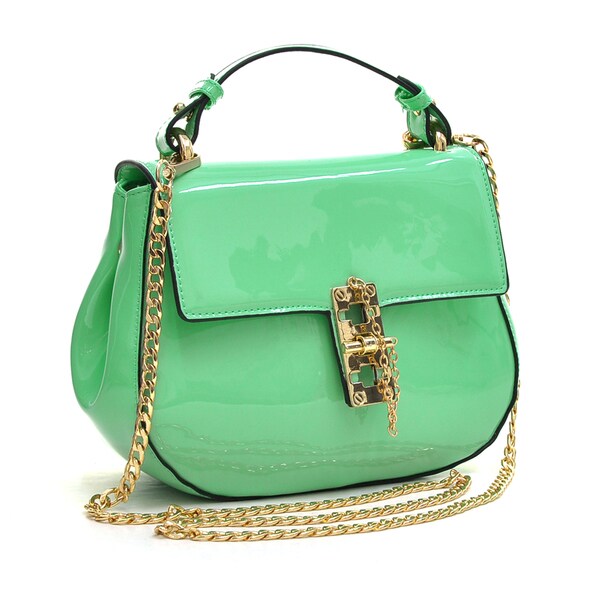 Dasein Patent Leather Crossbody Bag with Pin and Clasp-Fastening Front Flap