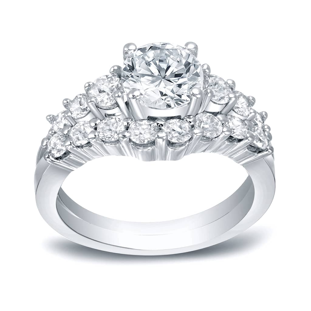 Auriya 14k Gold 3 carat TW Round Diamond Engagement Ring Set