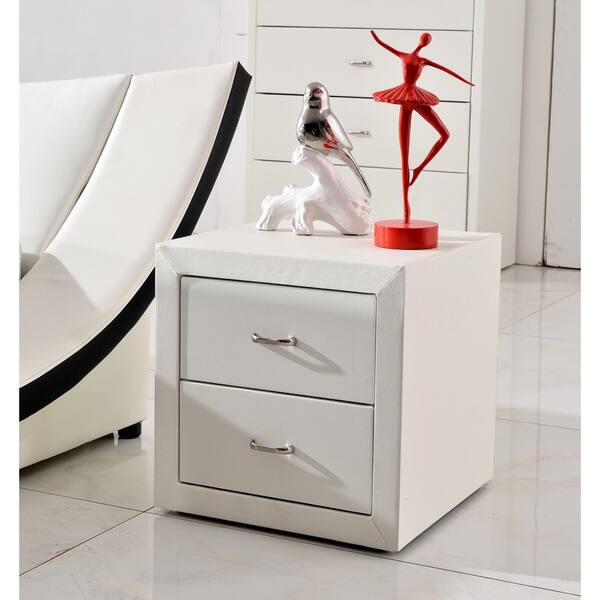 slide 1 of 1, Riley White Faux Leather Modern Night Stand