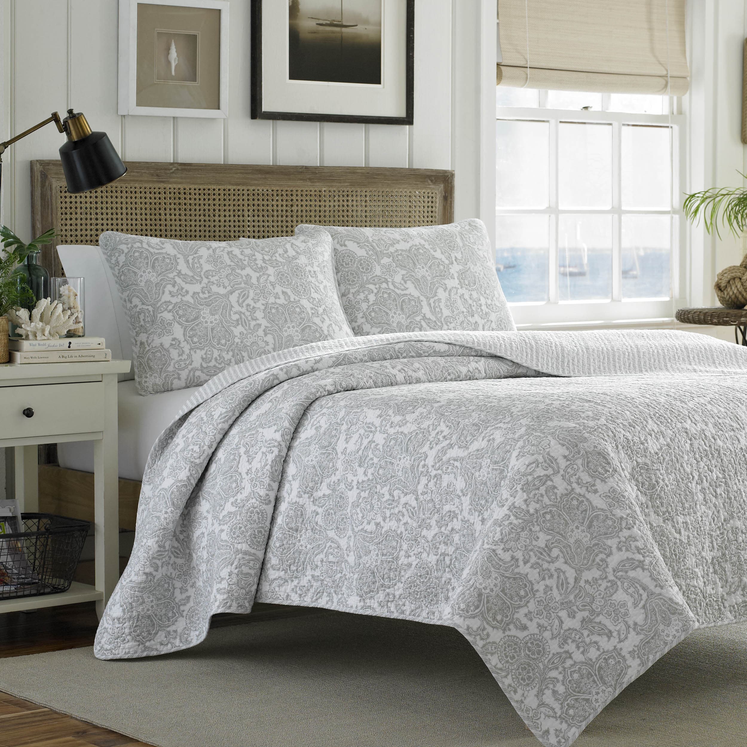 Shop Tommy Bahama Island Memory Gray 3 Piece Quilt Set On Sale