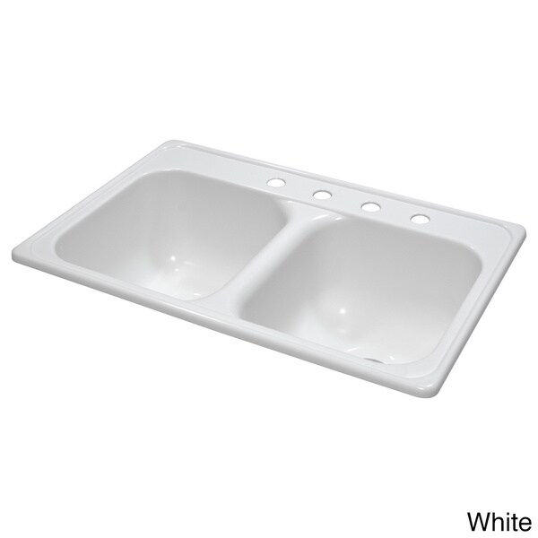 Lyons Deluxe Dual Bowl Acrylic 10 Inch Deep Kitchen Sink With Four Faucet Holes
