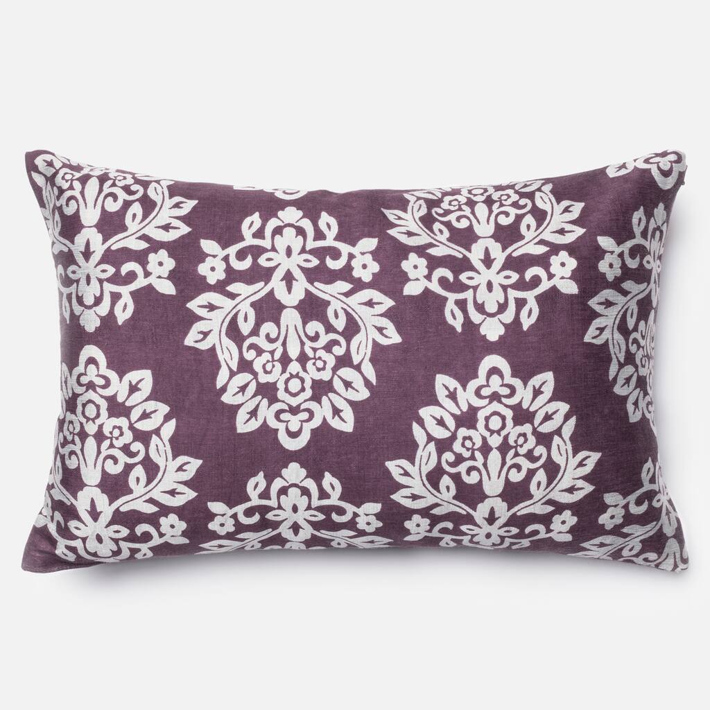Elizabeth Plum/ Silver Damask 13 x 21 Throw Pillow or Pillow Cover
