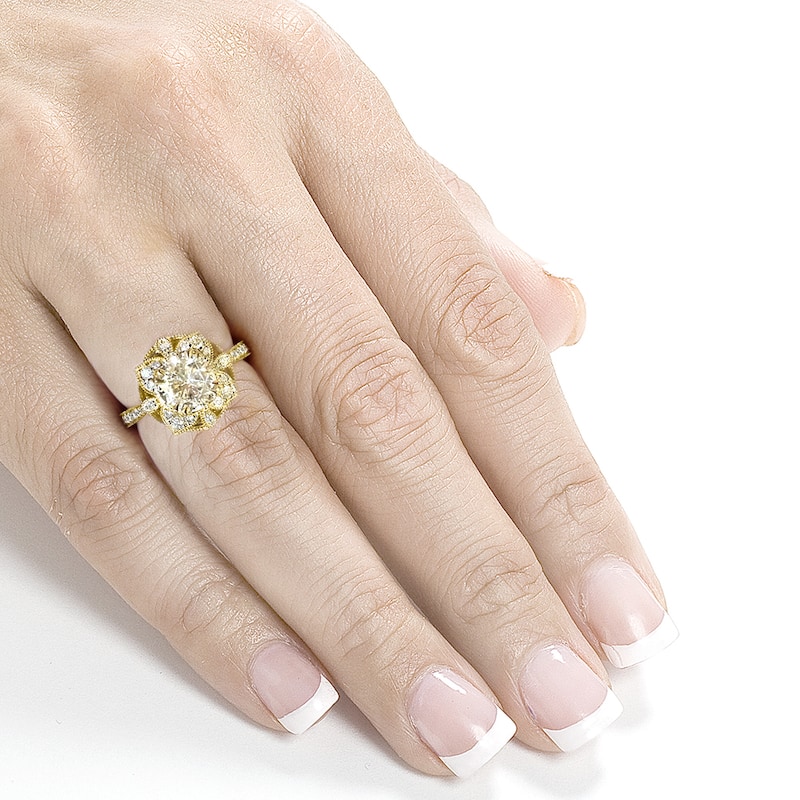 Annello by Kobelli 14k Yellow Gold 1 1/4ct TGW Moissanite and Diamond Vintage Floral Engagement Ring