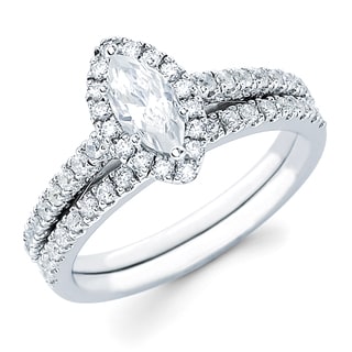 De Couer 10k White Gold 3/4ct TDW Diamond Marquise Shape Engagement ...