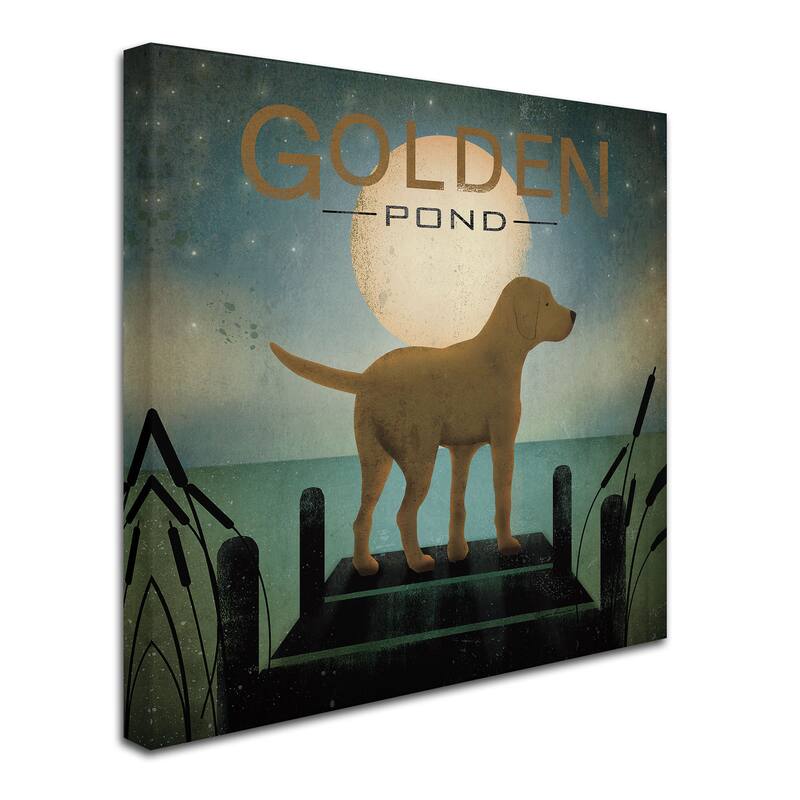 Ryan Fowler 'Moonrise Yellow Dog Golden Pond' Canvas Art