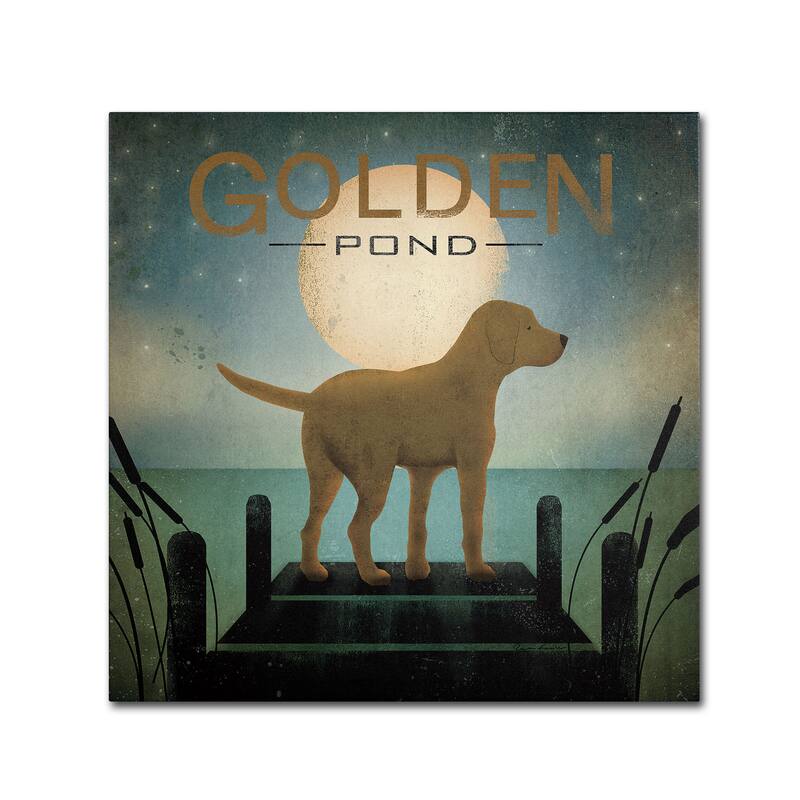 Ryan Fowler 'Moonrise Yellow Dog Golden Pond' Canvas Art