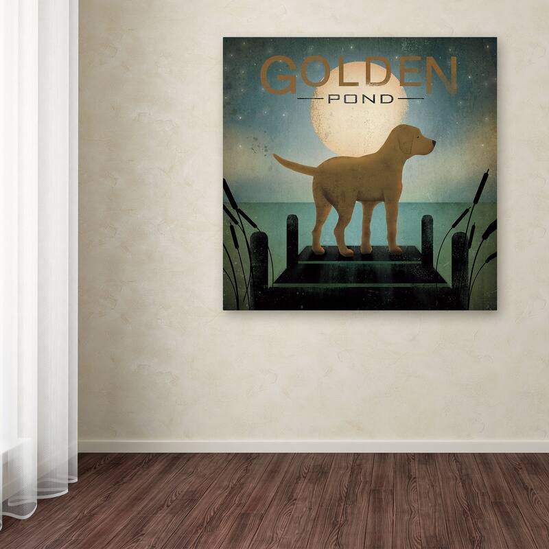 Ryan Fowler 'Moonrise Yellow Dog Golden Pond' Canvas Art
