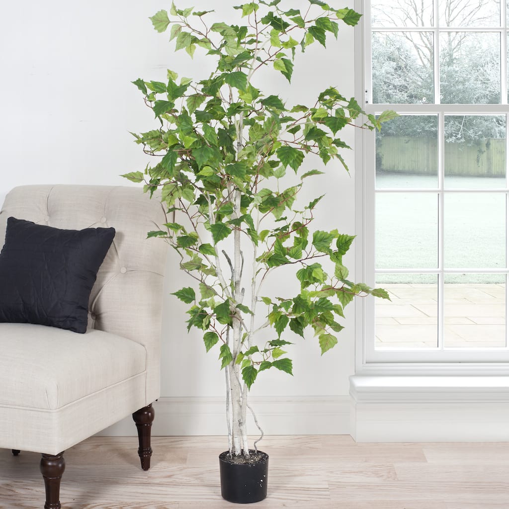 Birch Artificial Tree - 60-Inch Potted Faux Plant with Natural Looking Leaves for Office or Home Decor