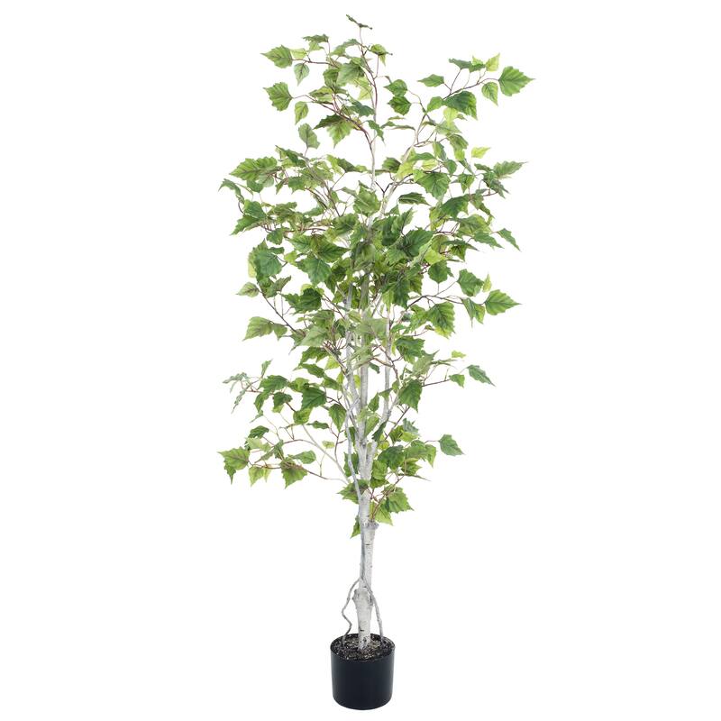 Birch Artificial Tree - 60-Inch Potted Faux Plant with Natural Looking Leaves for Office or Home Decor