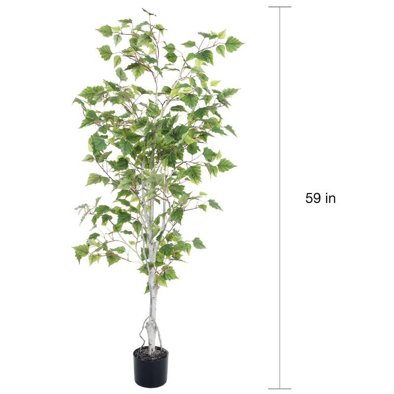 Birch Artificial Tree - 60-Inch Potted Faux Plant with Natural Looking Leaves for Office or Home Decor