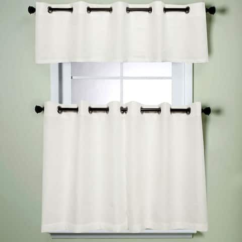 Modern Subtle Texture Solid White Kitchen Curtain Parts with Grommets- Tier and Valance Options