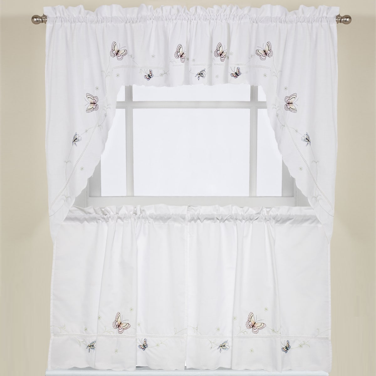 Embroidered Fluttering Butterfly Kitchen Curtains Tiers Swag Pairs And Valance 3ff34c86 F34d 457b 87a7 19a8e23ad14f 