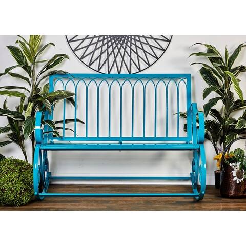 Modern 37 x 49 Inch Turquoise Metal Rocking Bench by Studio 350
