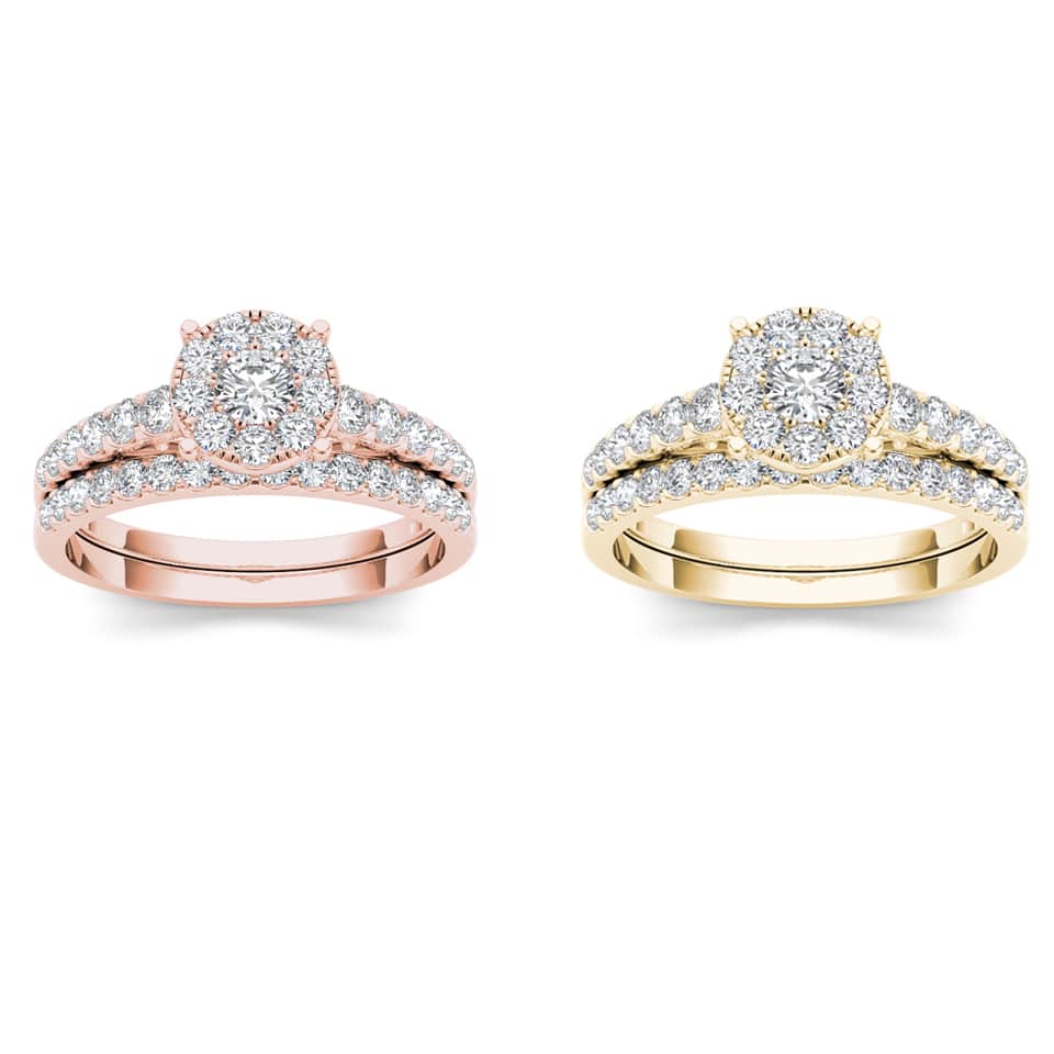 De Couer 10k Gold 1ct TDW Diamond Cluster Engagement Ring