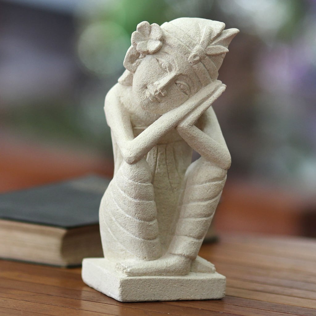 Handmade Sandstone 'A Boy's Daydream' Sculpture (Indonesia)