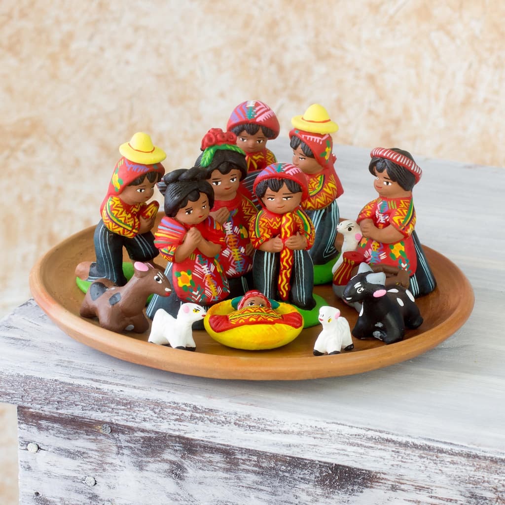NOVICA Set of 13 Ceramic 'Saint Thomas' Nativity Scene