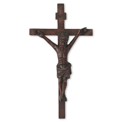 Handmade Mahogany Wood 'Crucifix' Wall Sculpture (Ghana)
