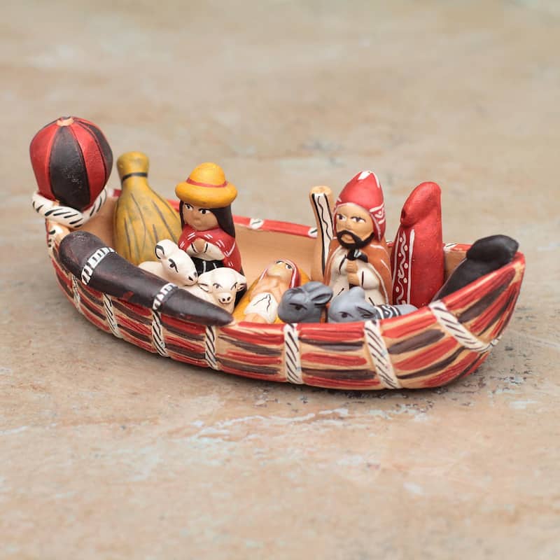 Handmade Ceramic 'Born in a Canoe' Nativity Scene (Peru)