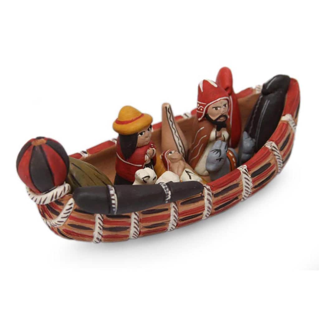 Handmade Ceramic 'Born in a Canoe' Nativity Scene (Peru)