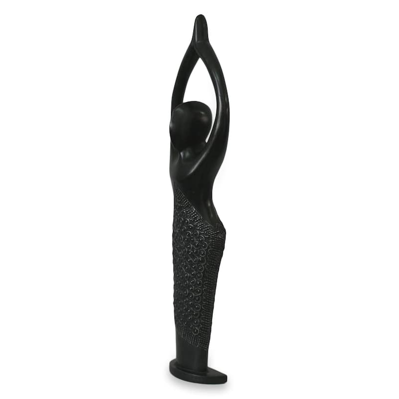 Handmade Woman Loves Life Sese Wood Sculpture (Ghana) - 22" H x 4.7" W x 2.4" D