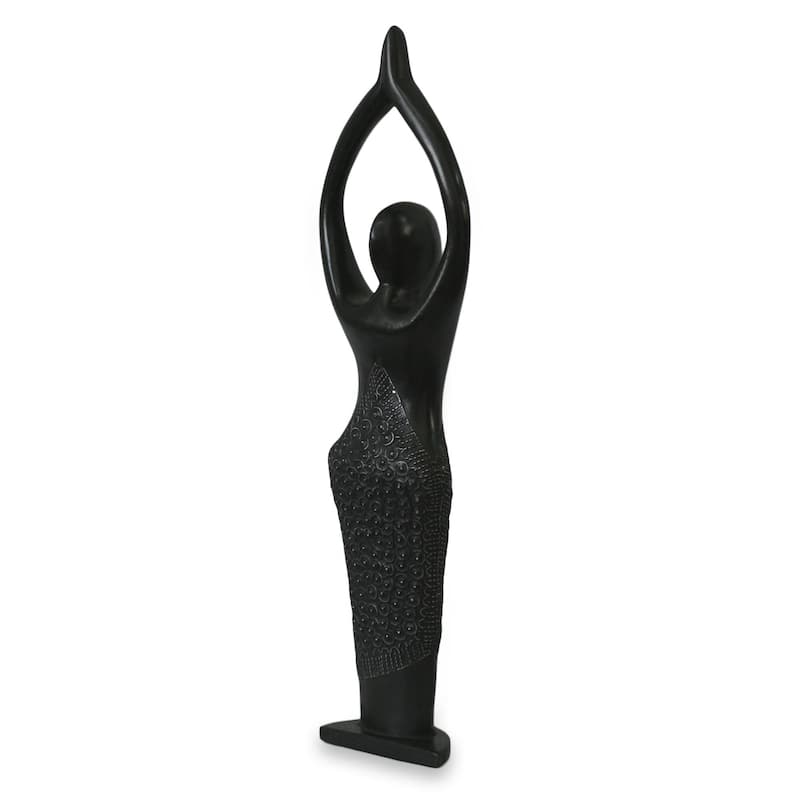 Handmade Woman Loves Life Sese Wood Sculpture (Ghana) - 22" H x 4.7" W x 2.4" D