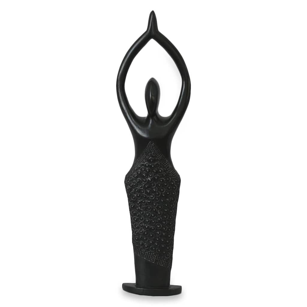 Handmade Woman Loves Life Sese Wood Sculpture (Ghana) - 22" H x 4.7" W x 2.4" D