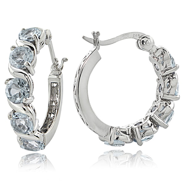 Glitzy Rocks Sterling Silver 2 50ct Tgw Aquamarine S Design Glitzy Rocks Sterling Silver 2 50ct Tgw Aquamarine S Design Hoop Earrings