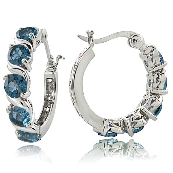 Glitzy Rocks Sterling Silver 2.75ct London Blue Topaz S Design Hoop Earrings