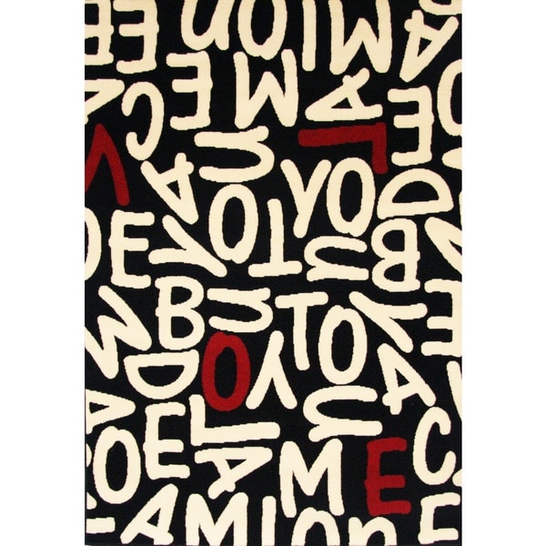 Crush Black/ White/ Red Olefin Area Rug by Greyson Living - 3'9" x 5'6"