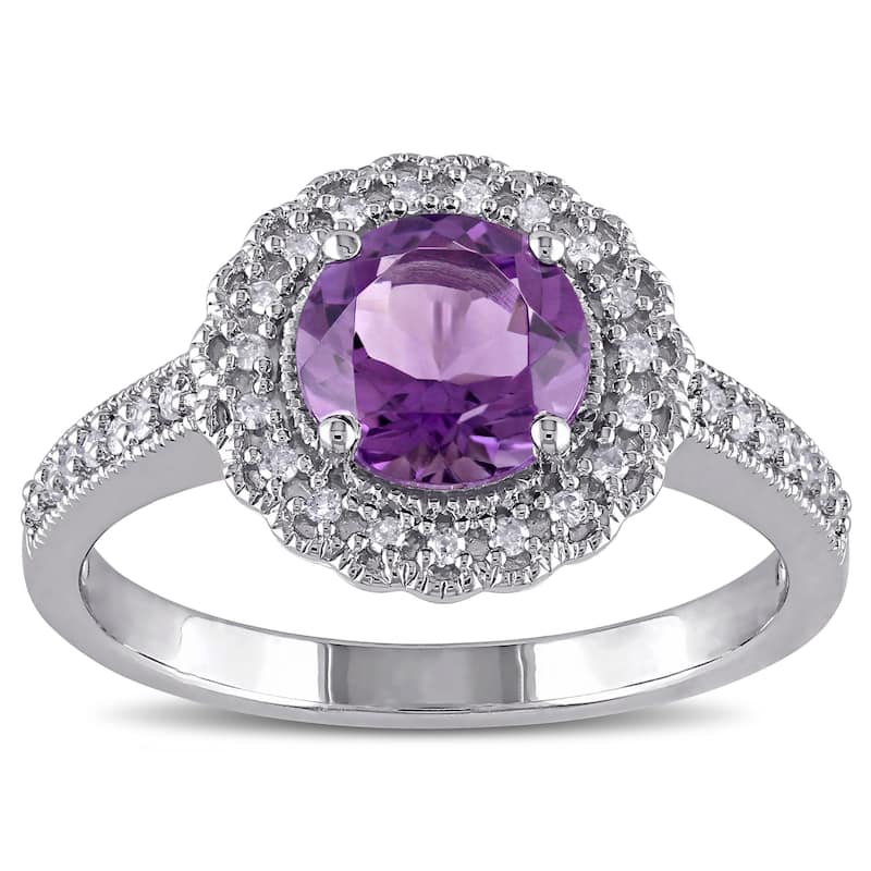 Miadora Sterling Silver Amethyst and 1/6ct TDW Diamond Halo Ring (G-HI, I2-I3) - Purple - 5