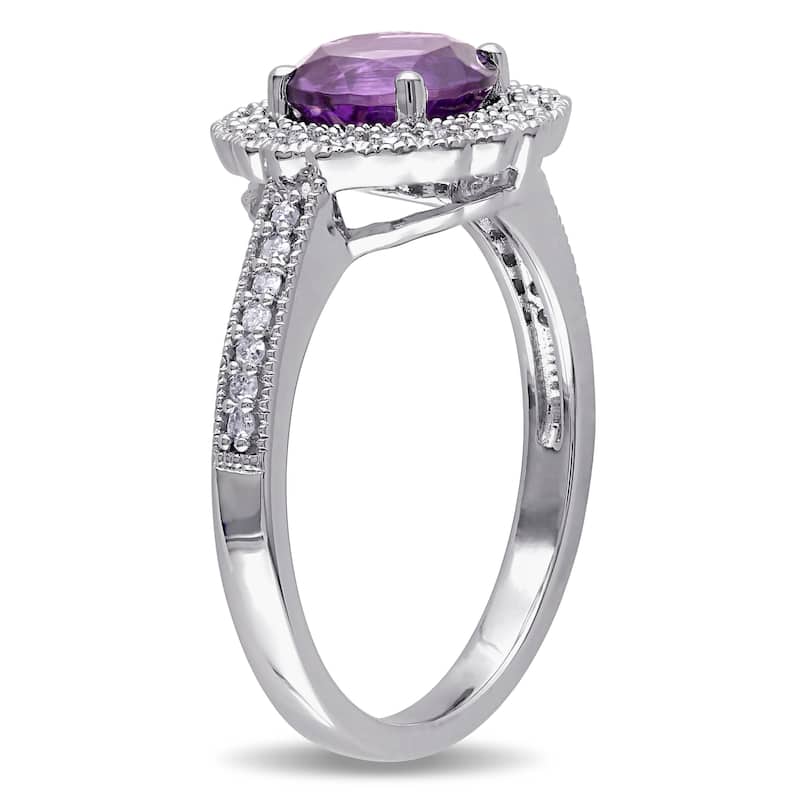 Miadora Sterling Silver Amethyst and 1/6ct TDW Diamond Halo Ring (G-HI, I2-I3) - Purple
