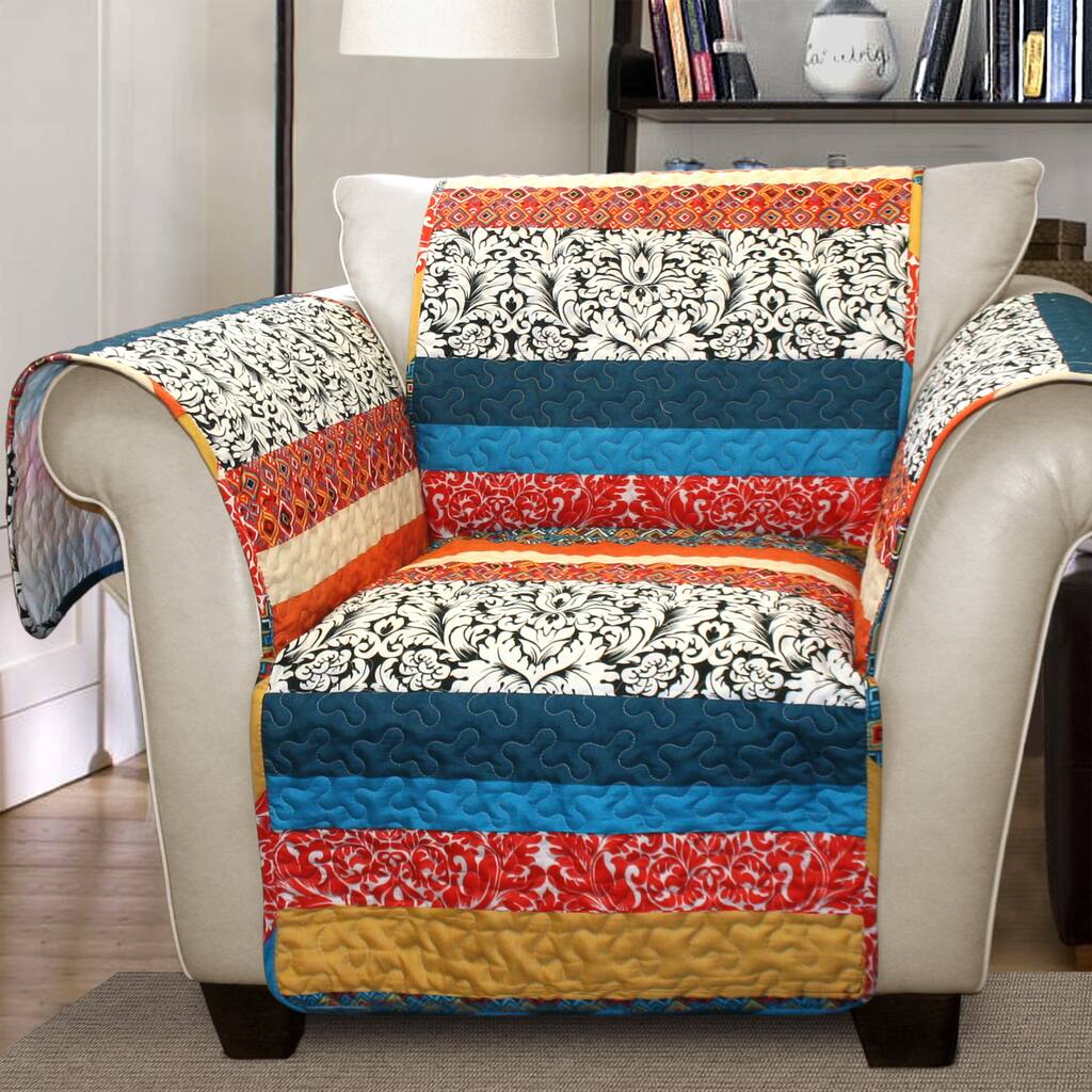 Lush Decor Boho Stripe Armchair Turquoise/ Tangerine Furniture Protector Slipcover