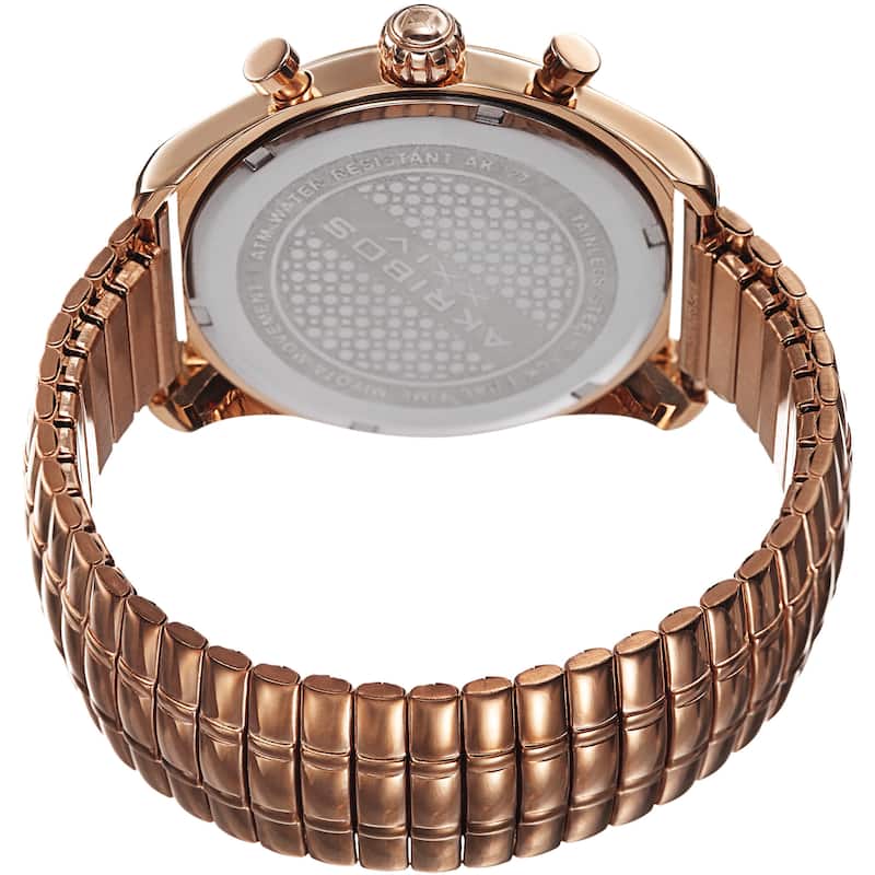 Akribos XXIV Men's Quartz Multifunction Dual-time Stainless Steel Expanding Rose-Tone Bracelet Watch - Gold