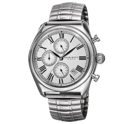Akribos XXIV Men's Quartz Multifunction Dual-time Stainless Steel Expanding Silver-Tone Bracelet Wat - silver