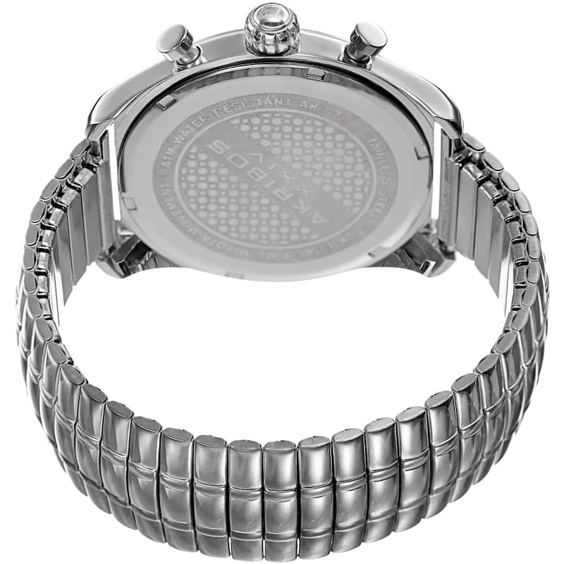 Akribos XXIV Men's Quartz Multifunction Dual-time Stainless Steel Expanding Silver-Tone Bracelet Wat - silver