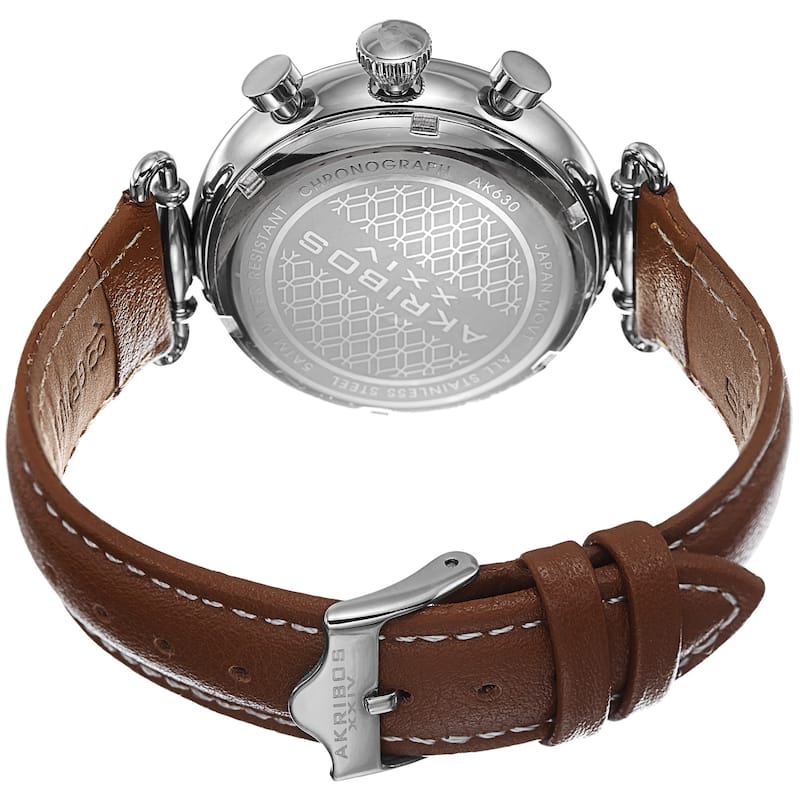 Akribos XXIV Women's Multifunction Chronograph Leather Silver-Tone Strap Watch - brown