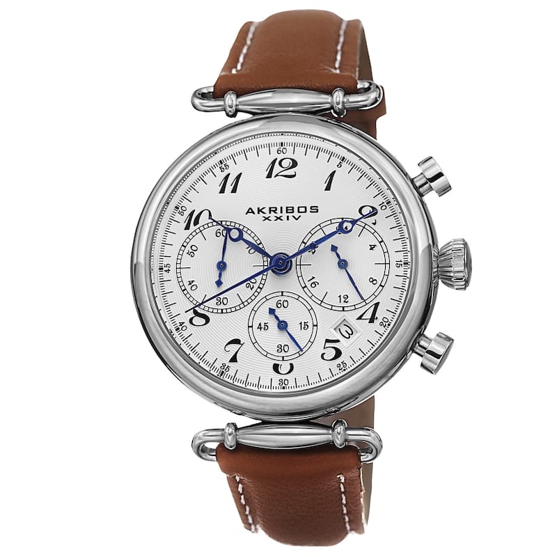 Akribos XXIV Women's Multifunction Chronograph Leather Silver-Tone Strap Watch - brown