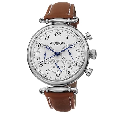 Akribos XXIV Women's Multifunction Chronograph Leather Silver-Tone Strap Watch - brown