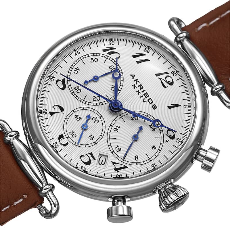 Akribos XXIV Women's Multifunction Chronograph Leather Silver-Tone Strap Watch - brown