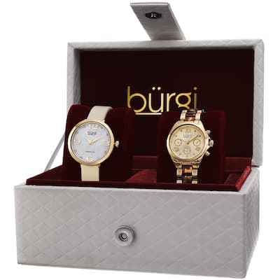 Burgi Classic Women's Quartz Multifunction Diamond Gold-Tone Strap/ Bracelet Watch Set - Gold
