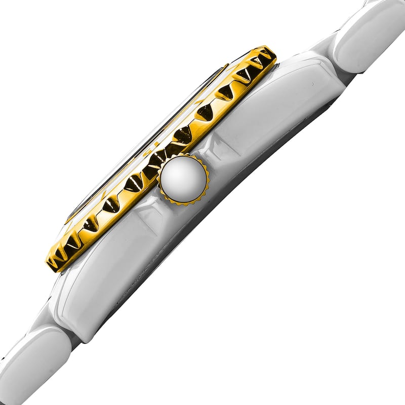 Burgi Women's Quartz Step Dial Ceramic White Bracelet Watch