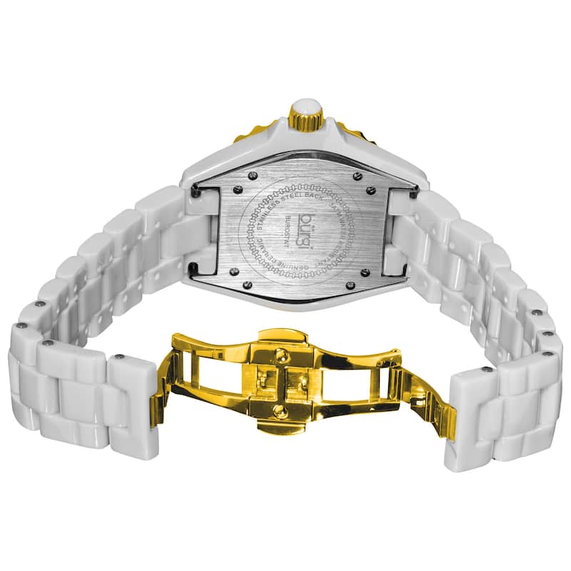 Burgi Women's Quartz Step Dial Ceramic White Bracelet Watch