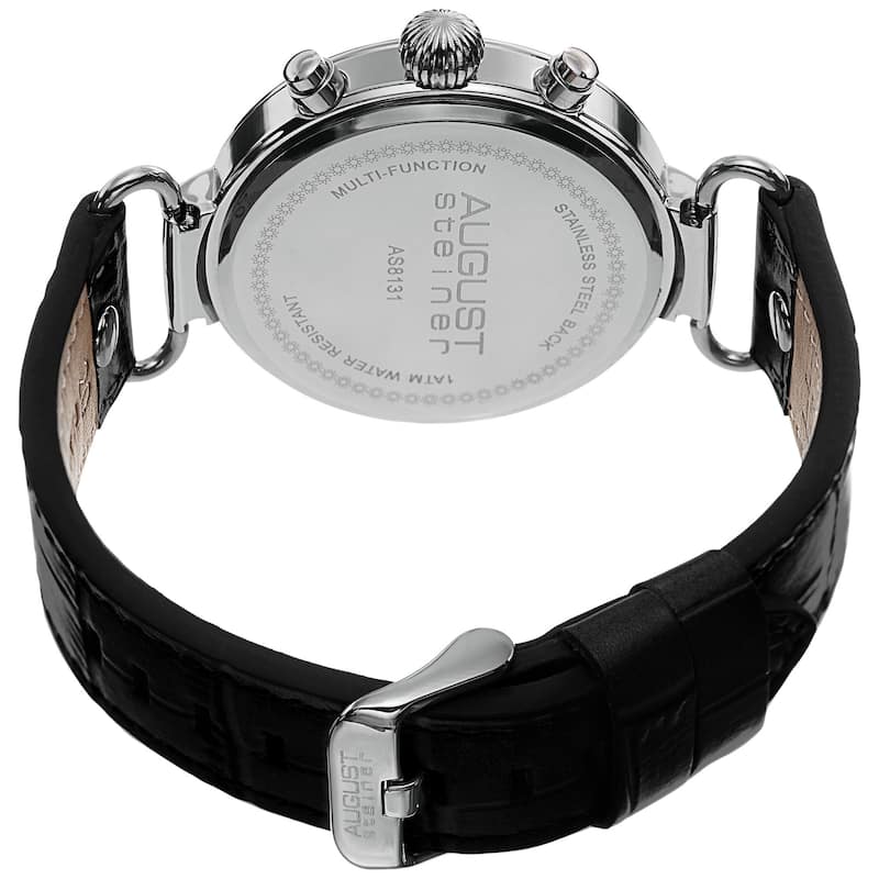 August Steiner Men's Swiss Quartz Multifunction Leather Black Strap Watch