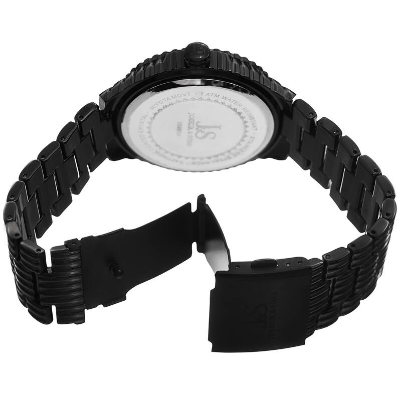 Joshua & Sons Men's Quartz Etched Pattern Dial Edgy Black Bracelet Watch