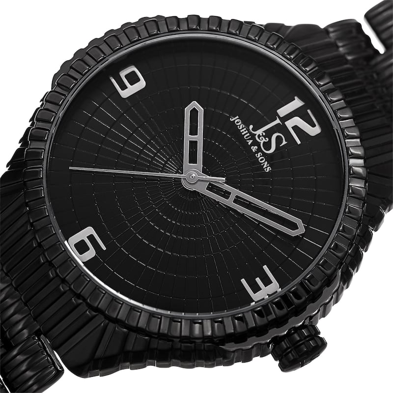 Joshua & Sons Men's Quartz Etched Pattern Dial Edgy Black Bracelet Watch