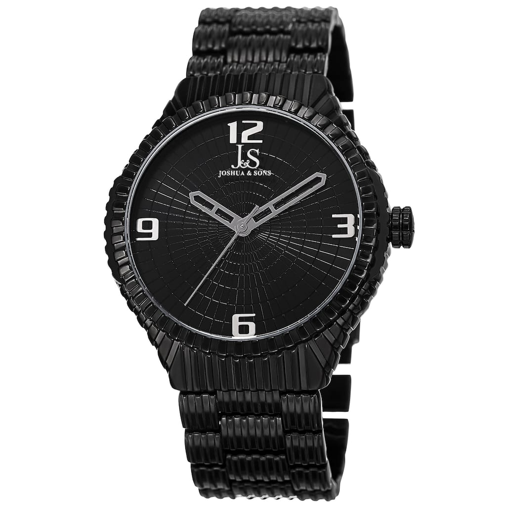 Joshua & Sons Men's Quartz Etched Pattern Dial Edgy Black Bracelet Watch